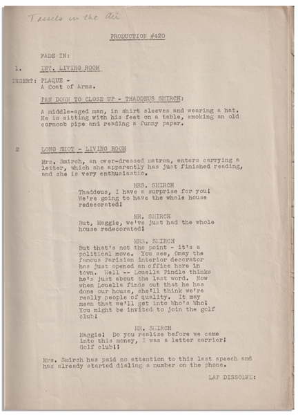 Moe Howard's 27pp. Script Dated November 1937 for The Three Stooges Film ''Tassels in the Air'' -- With Some Annotations in Moe's Hand -- Last One or Few Pages Missing, Else Very Good Condition